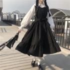 Balloon-sleeve Blouse / Midi Bow Pinafore Dress