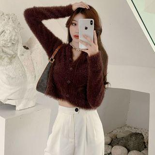 Fluffy Cardigan Wine Red - One Size