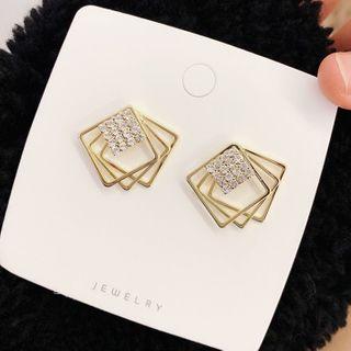 Rhinestone Alloy Square Earring 1 Pair - One Size