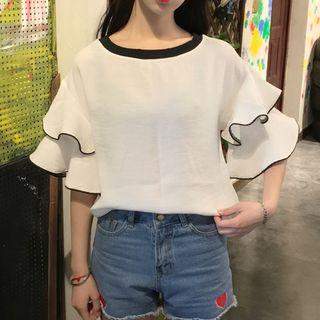 Contarst Trim Elbow Sleeve T-shirt