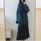 Mock-neck Sweater / Plain Midi Skirt / Set