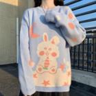 Rabbit Print Sweater Blue - One Size