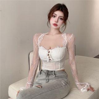 Square-neck Plain Lace Cropped Top