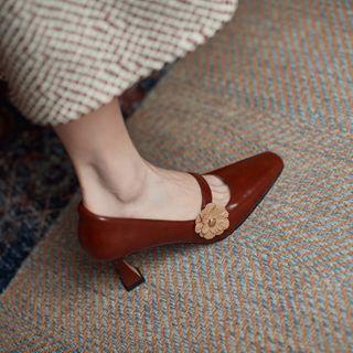 Flower Detail High Heel Mary Jane Shoes
