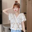 Short-sleeve Floral Embroidered Cutout Cardigan