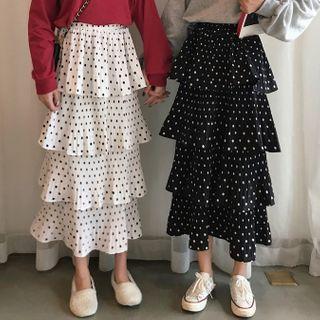 Dotted Layered Maxi A-line Skirt