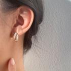 Shell Rhinestone Layered Open Hoop Earring 1 Pair - Silver Needle - Earrings - Gold - One Size