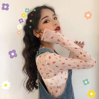 Floral Long-sleeve Top As Figure - One Size