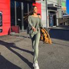 Set: Off-shoulder Top + Semi Boot-cut Sweatpants