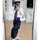 Short-sleeve Loose-fit Shirt / Irregular Midi Skirt