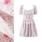 Short-sleeve Lace Trim Flower Print Mini A-line Dress