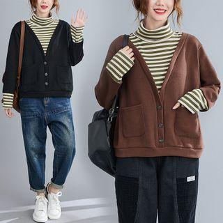 Mock Two-piece Striped Mock-neck Sweatshirt