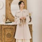 Bell-sleeve Floral Embroidered Coat Dress Almond - One Size