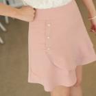 Inset Shorts Button-trim Tiered Miniskirt
