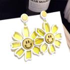 Smiley Flower Dangle Earring 1 Pair - Gold - One Size