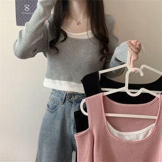 Mock Two Piece Two Tone Off Shoulder Top