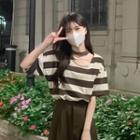 Asymmetrical Short-sleeve Striped T-shirt