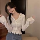 Ruffled Drawstring Knit Top White - One Size