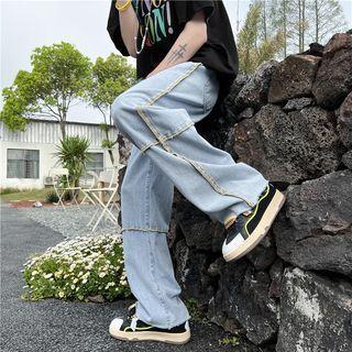 Mid Rise Washed Paneled Wide Leg Jeans