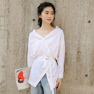 Asymmetrical Chiffon Shirt With Belt