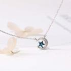 925 Sterling Silver Rhinestone Moon & Star Pendant Necklace As Shown In Figure - One Size