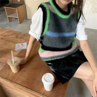 Striped Faux Fur Vest As Shown In Figure - One Size