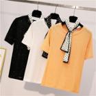 Set: Short-sleeve Glitter T-shirt + Dotted Scarf