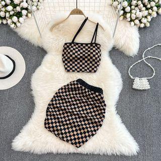 Set: Check Bandeau Top + Pencil Skirt