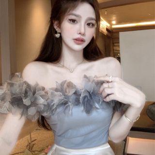 Floral Trim Tube Top Gray - One Size