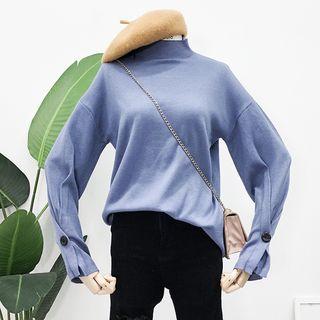 Loose-fit Button-cuff Knit Top
