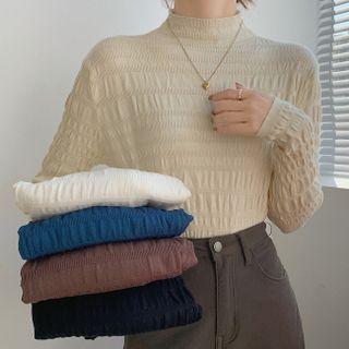 Long-sleeve Mock-neck Textured Blouse
