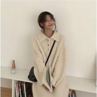 Half-placket Midi Sweater Dress