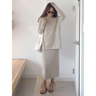 Band-waist Linen Blend Knit Skirt