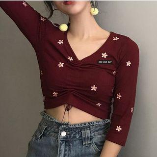 Flower Print Drawstring Crop Top