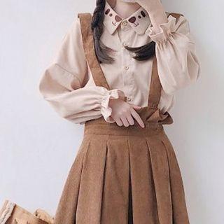 Embroidered Shirt / High Waist Suspender Skirt