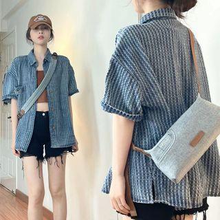 Short-sleeve Pattern Denim Shirt