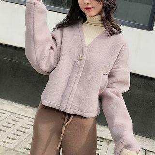V-neck Buttoned Jacket Pink - One Size