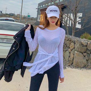 Knot-front Sheer T-shirt