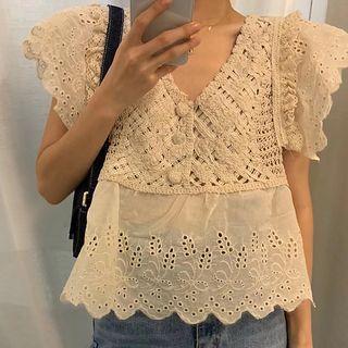 Cap-sleeve Eyelet Lace Top