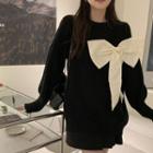 Bow-front Sweater Beige Bow - Black - One Size