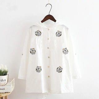 Embroidered Hooded Buttoned Jacket