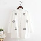 Embroidered Hooded Buttoned Jacket