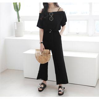 Off-shoulder Wide-leg Jumpsuit With Belt