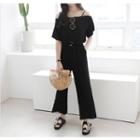 Off-shoulder Wide-leg Jumpsuit With Belt