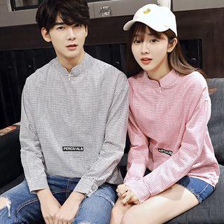 Couple Matching Stripe Stand-collar Shirt