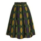 Leaf Patterned Midi A-line Skirt