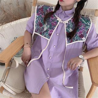 Embroidered Shawl / Short-sleeve Plain Shirt Dress