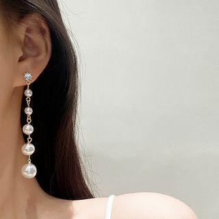Rhinestone Faux Pearl Dangle Earring A409 - 1 Pair - Gold - One Size
