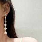Rhinestone Faux Pearl Dangle Earring A409 - 1 Pair - Gold - One Size