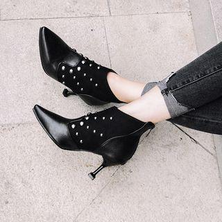 Studded Pointy High Heel Ankle Boots